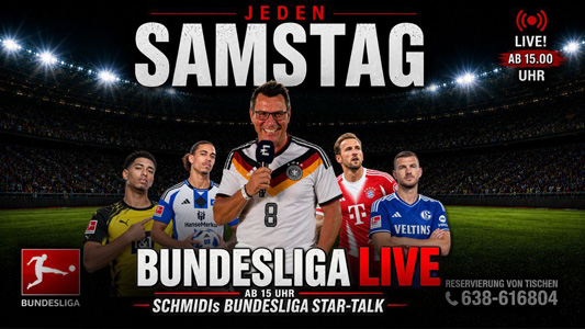 Jeden Samstag Bundesliga live am 15:30 Uhr - Schmidis Bundesliga Star-Talk